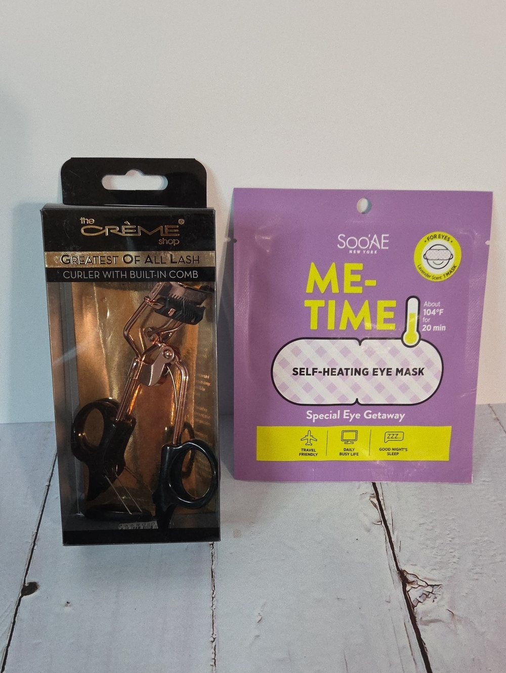 The Creme Shop Eyelash Curler and Me-Time Self Heating Eye Mask Set